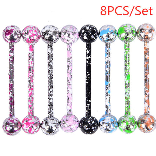 8Pcs Mixed Color Tongue Rings Assorted Piercing Barbells
