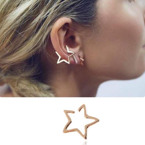 Girls Hollow Star Ear Cuff Earrings Studs Boho Vintage Fake