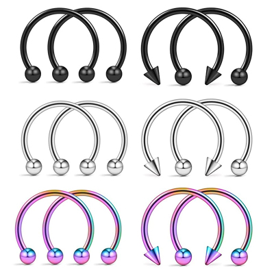 2Pcs Cone Spike Horseshoe Circular Septum Nose Ring