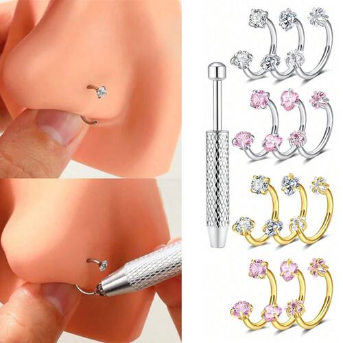 18G 2pcs Horseshoe Nose Rings Studs With 1pc Piercing Taper