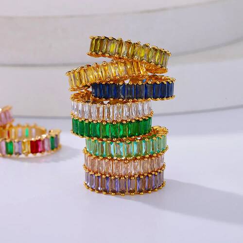Gold Color Cubic Rings For Women Open Stainless Steel Green