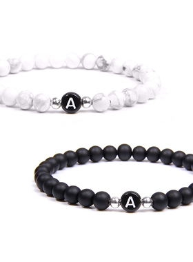 Black White Stone DIY id 26 Letters Bracelet for Women Men