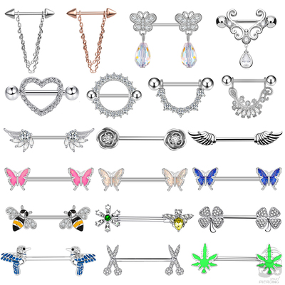 2pcs Butterfly Nipple Piercings Rings 16mm Length Bar