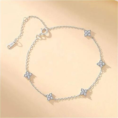 Sterling Silver Shiny Zircon Flower Bracelets For Women