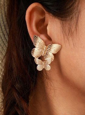New Fashion Punk Gold Color Butterfly Earring For Women