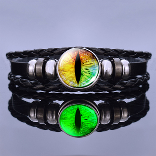 Luminous Dragon Eye Evil Blue Eye Glass Dome Leather Bracele