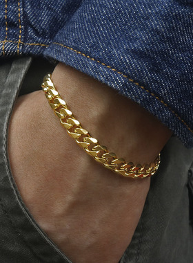Hiphot Stainless Steel Curb Cuban Chain Bracelet Men Simple