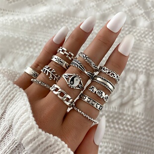IFME Retro Silver Color Sun Moon Rings Set For Women