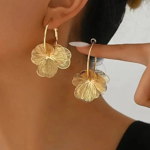 Fashion Golden Double-Layer Hollow Flower Hoop Earring for
