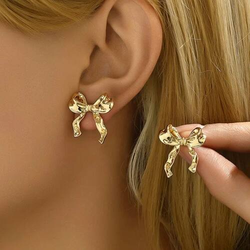 Irregular Metal Bowknot Earrings For Women Sweet Elegant Gol