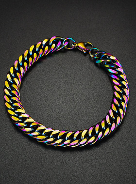 316L Stainless Steel Colorful Rainbow Cuban Weave Chain