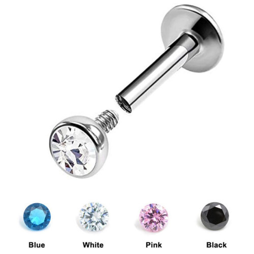 1Pc 1.5-4mm Colorful Zircon Gem Labret Lip Stud Ring