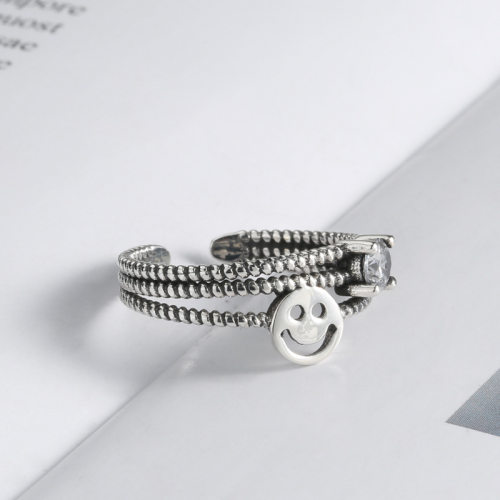 S925 sterling silver jewelry smiley face diamond ring Korean