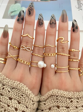 IFMIA Punk Ring Set 19Pcs for Women Vintage Adjustable For