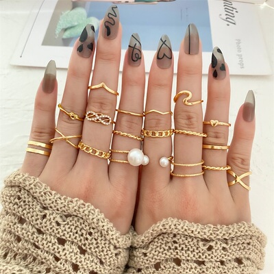 IFMIA Punk Ring Set 19Pcs for Women Vintage Adjustable For