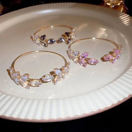 Delicate Zircon Leaf Gold Color Open Bracelets for Women