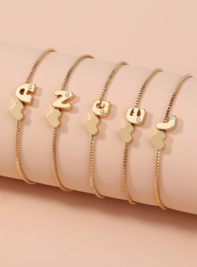 Fashion Girls Gold Color 26 A-Z Letter Name Heart Bracelet