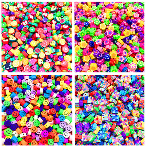 50pcs 10mm Fruit/Smiley/Animal Printing Beads Polymer Clay