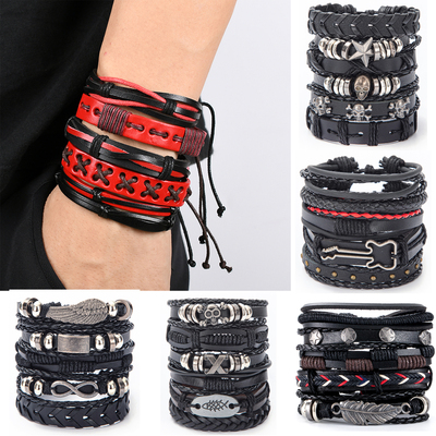 2023Vintage Multi-layer Punk Gothic Red PU Leather Bracelet