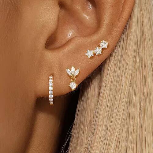 3PCS Luxury Star Pendant Piercing Earrings Set For Women