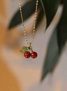 Lovely cherry fruit necklace stainless steel fashion
