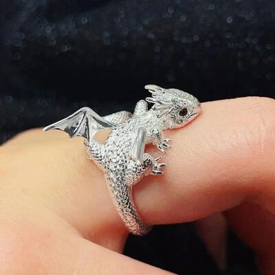 Dark Dragon Opening Rings for Men Women Cute Animal Silver