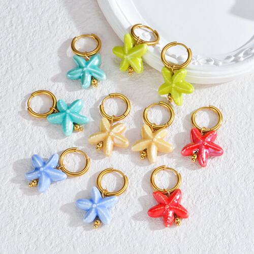 Stainless Steel Earrings Colorful Ocean Ceramic Pendant