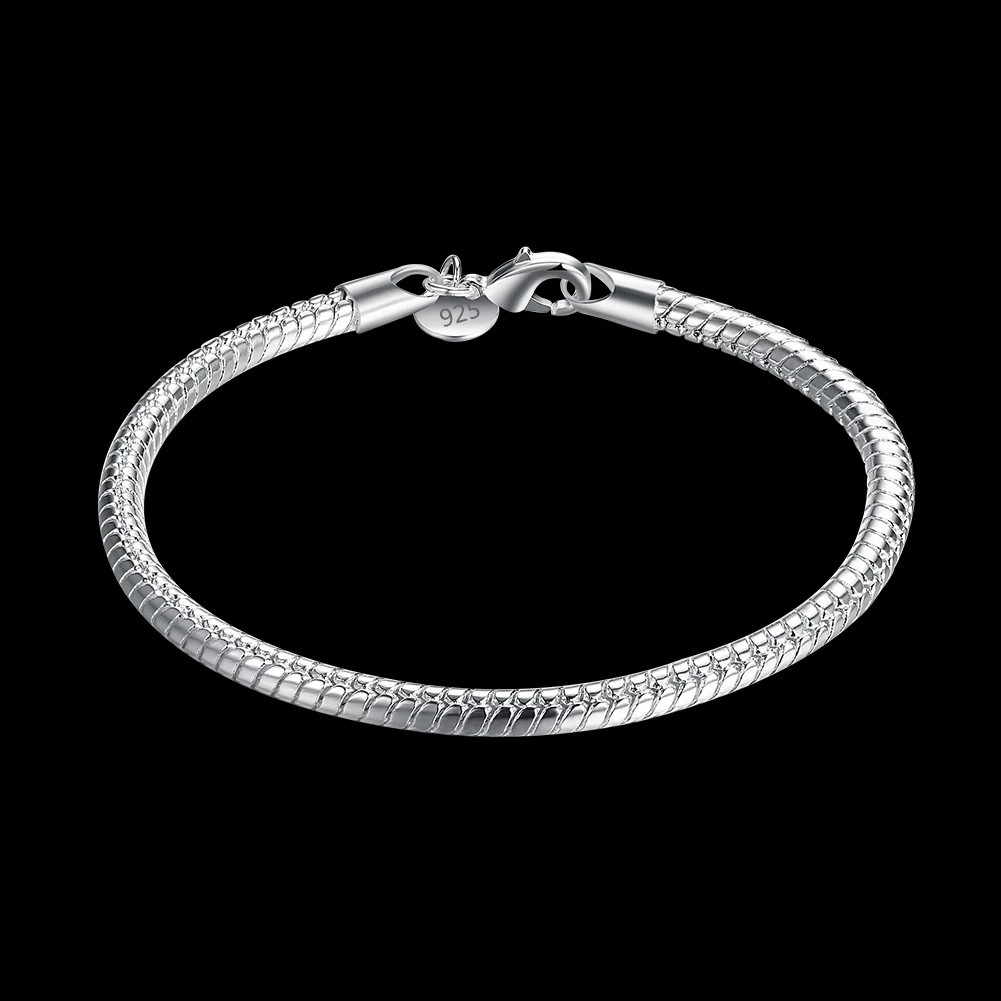 Hot new 925 Sterling Silver Bracelets for women men 4MM
