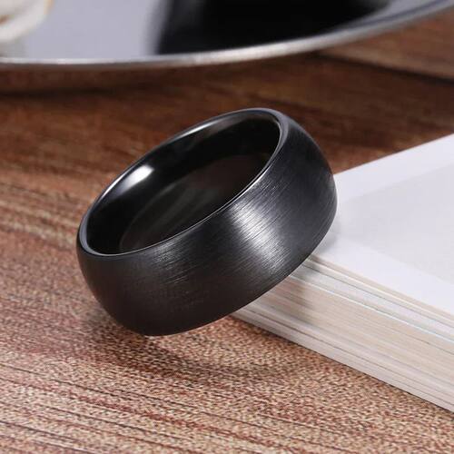 6/8mm Black Men Ring Ceramic Brushed Domed Comfort anillo