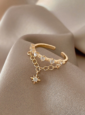 Sterling Silver Inlaid Zircon Eight-pointed Star Ring