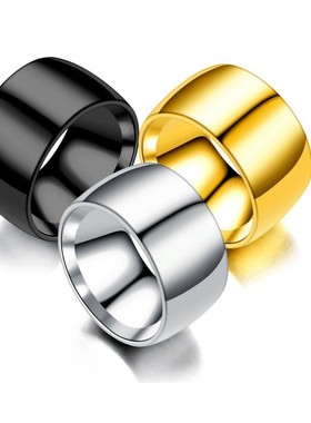 HNSP 12MM Wide Smooth Stainless Steel Ring For Men Finger