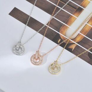 New Sterling Silver Geometric Shape Necklace Simple Charm Wo