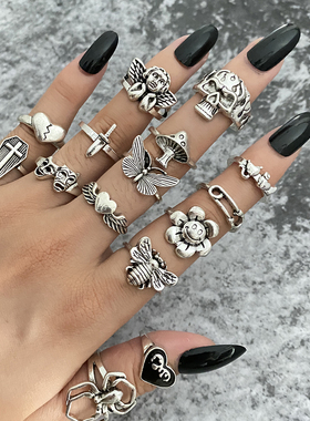 2024 Vintage Silver Ring For Women Men Butterfly Mushroom