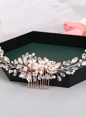 Fashion Rose Gold Wedding Hair Comb Flower Tiara Handmade
