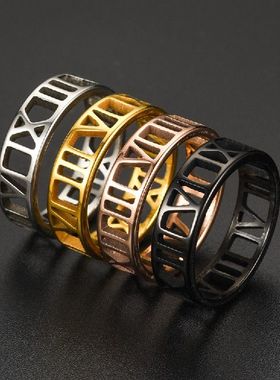 6MM Simple Stainless Steel Ring Roman Numerals Hollow Cool