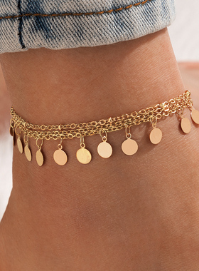Tocona Charms Gold Wafer Tassel Anklets for Women Luxury