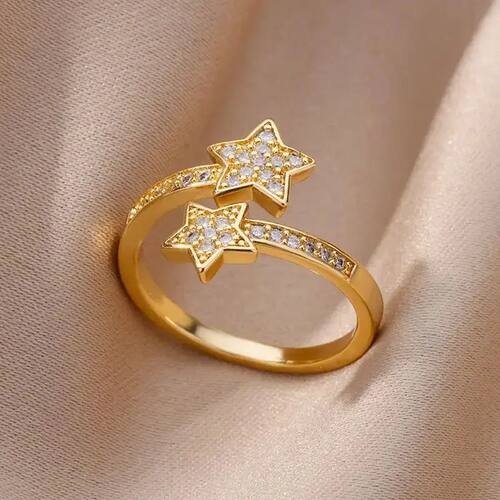 Double Star Rings For Women Girls Stainless Steel Gold