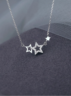 Fashion Sliver Color Zircon Star Pendant Necklaces for