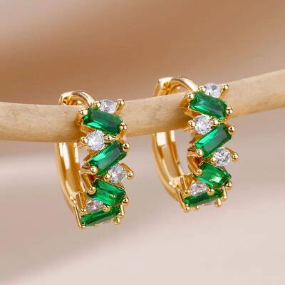 Green Earrings For Women Girls Stainless Steel Piercing