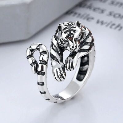 Ferocious Tiger Ring for Men Women Silver Color Animal