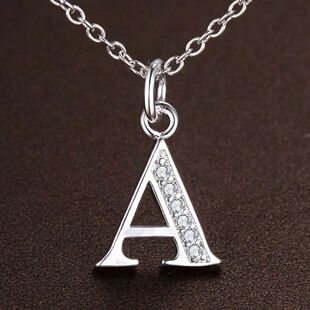 New Sterling Silver Necklace 26 Letter Pendant For Women