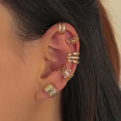 Gold Color Leaves Clip Earrings for Women Men Creative