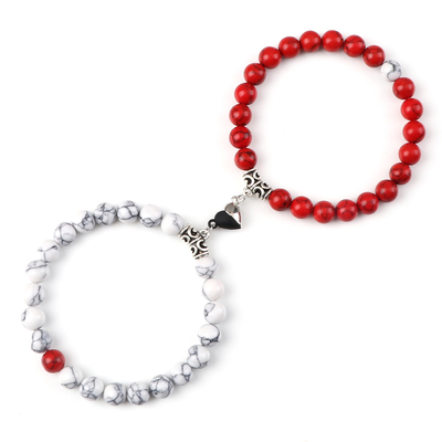 2Pcs/set Couples Red Beads Yin Yang Heart shape Magnet