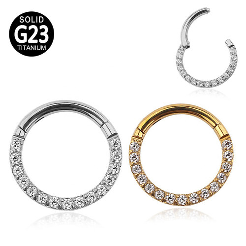 G23 Titanium Daith Earrings Hoop CZ Hinged Segment Clicker