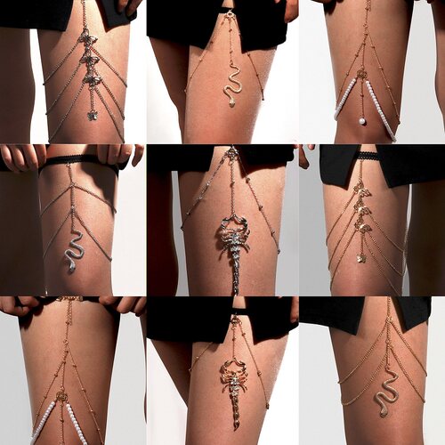 Boho Rhinestone Leg Chain Shiny Women Big Snake Pendant