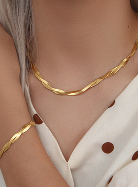 2022 18K Gold Plated Waterproof Braided New Herringbone