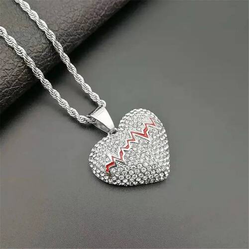 Luxury Dainty Full Zircon Heart Pendant Necklace Silver