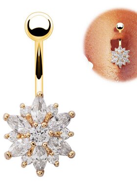1Pc Luxury Crystal Flower Navel Ring 316L Stainless Steel