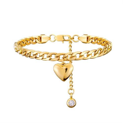 Heart Cuban Link Chain Anklet For Women Gold Silver Color