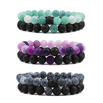 1-2PCS Beaded Bracelets Bangles Set Natural Lava Stone